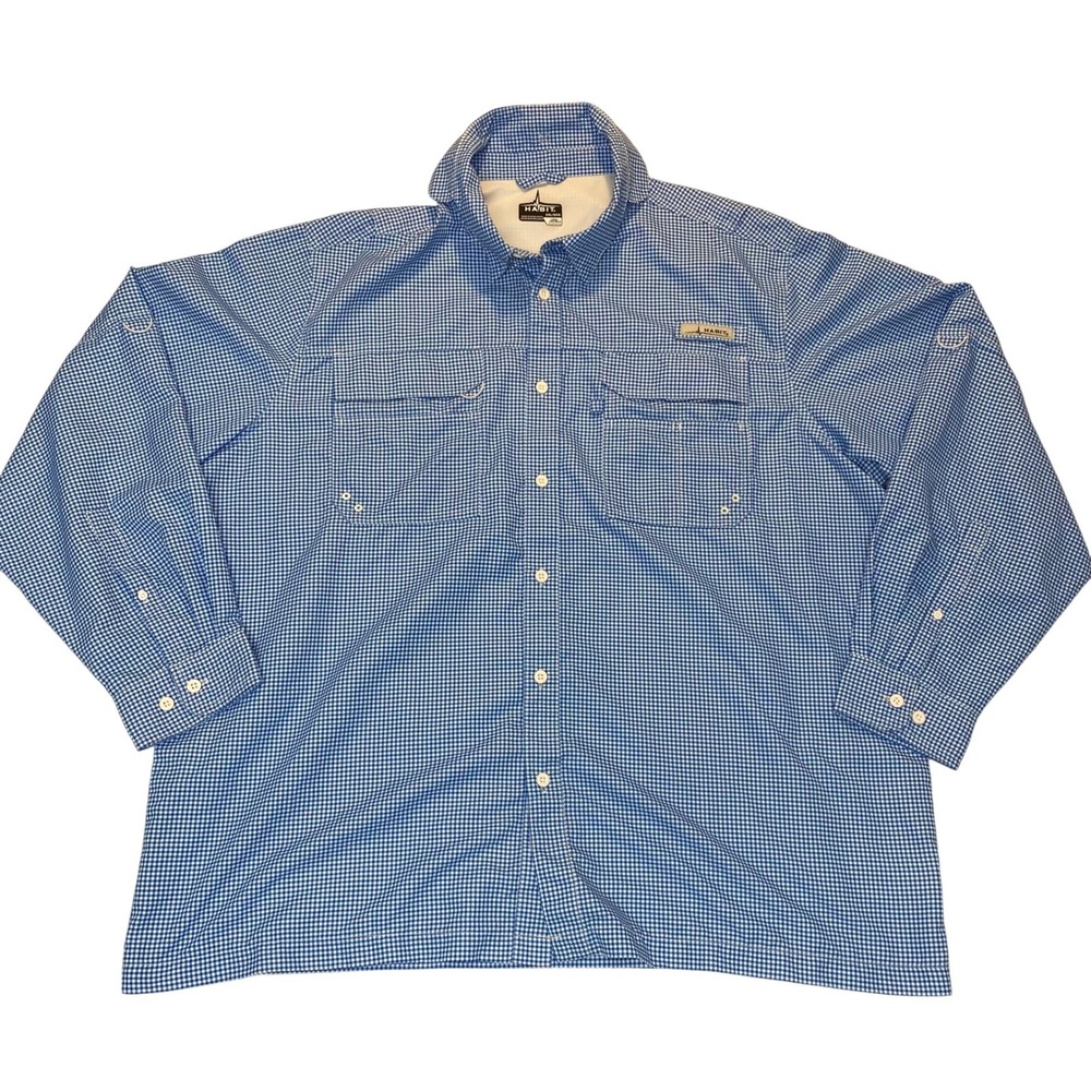 Habit River Guide Fishing Shirt Men's 2XL Blue Check Long Sleeve UPF‎ 40+